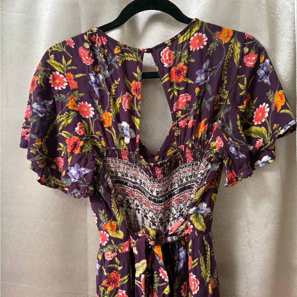 Angie Boho Shorts Romper with Multicolor Floral Maxi Dress Back Keyhole Medium - Picture 5 of 7